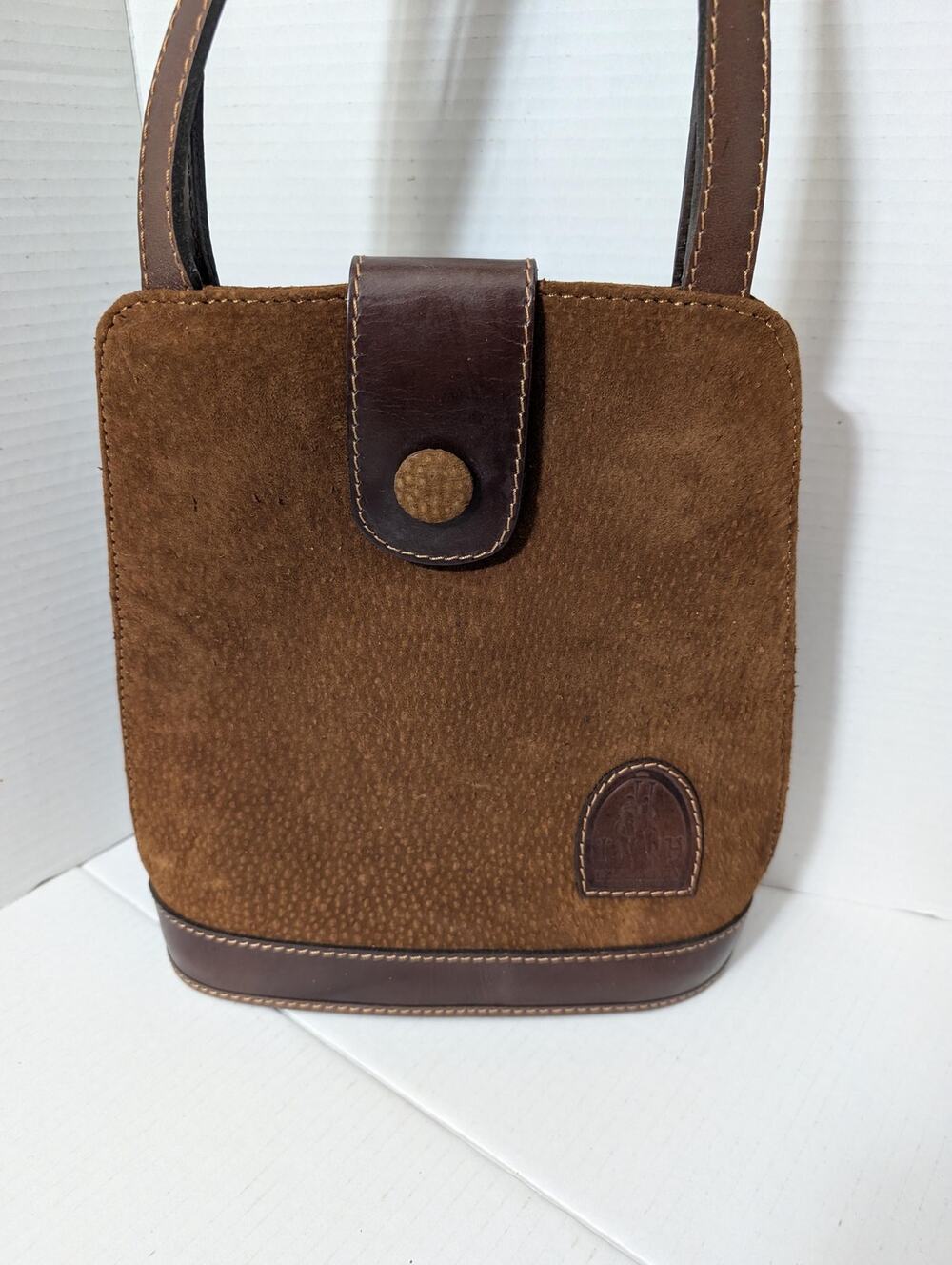 Vintage Tabarovsky Hnos Argentina Brown Suede Leather Bucket Shoulder Bag Purse